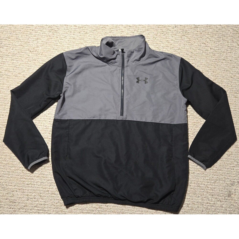 Under Armour Half Zip Windbreaker Pullover Jacket Size Youth XL Gray Black Golf